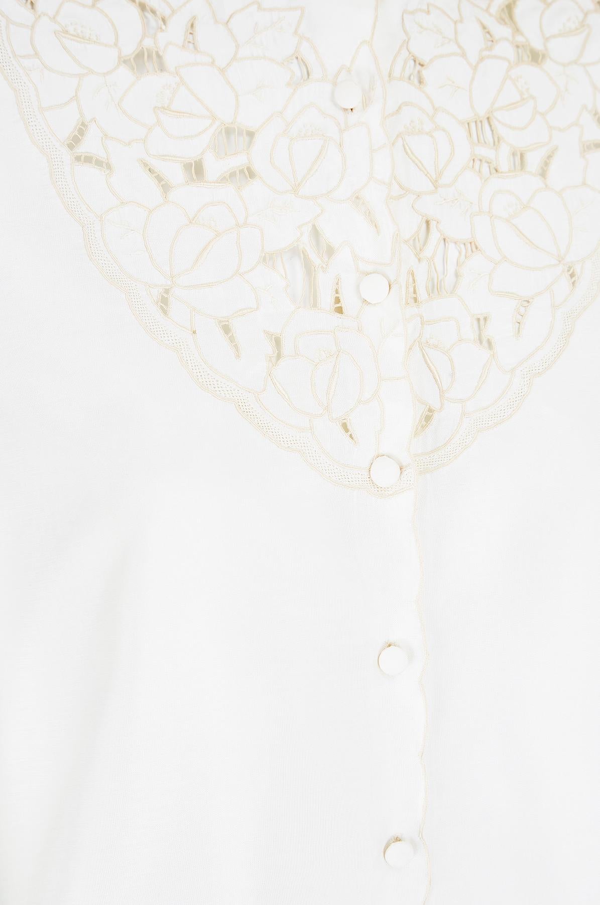 Gray 1960s Floral Embroidered Silk Blend Blouse For Sale