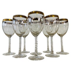 1960er Jahre Floral Gold Rim & Twisted Stem Becher, Satz von 8