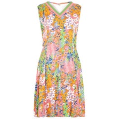 1960s Floral Print Linen Dress With Grossgrain Trim 