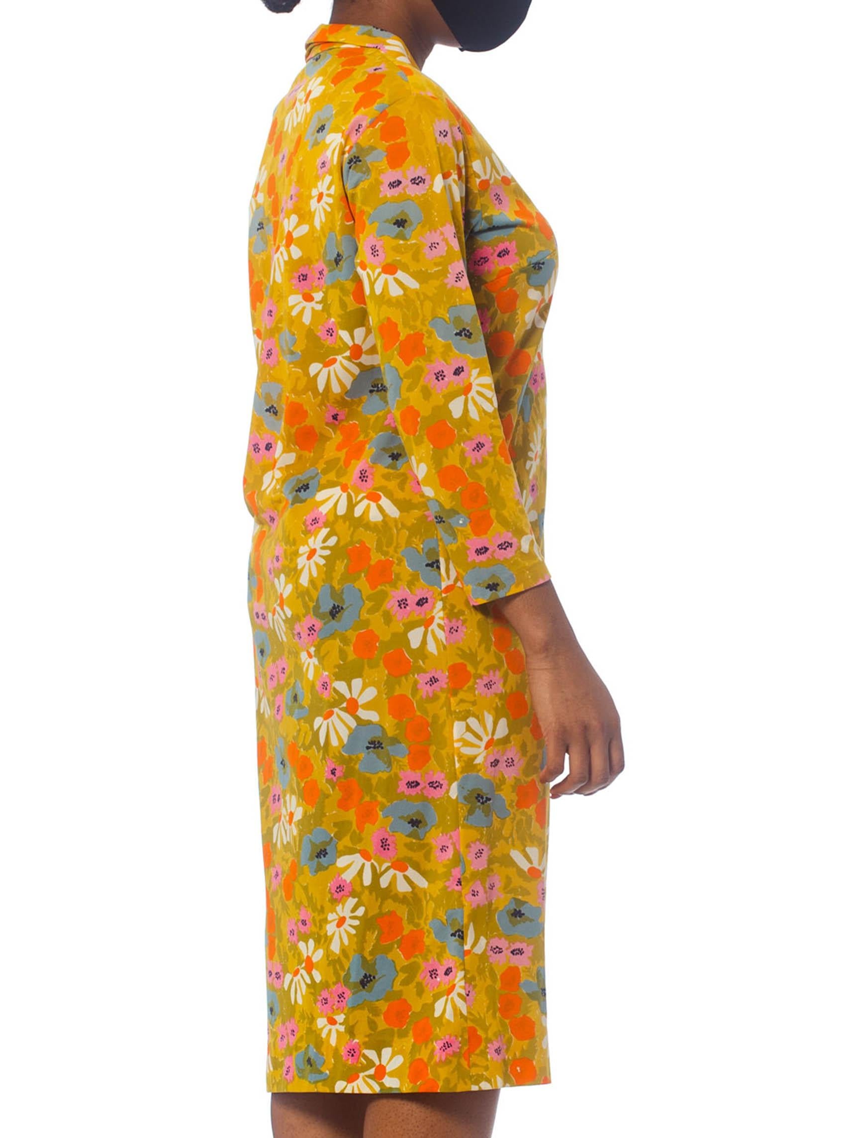 1960S Floral Printed Nylon Jersey Mod Shift  Dress 1