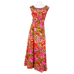 1960s Floral Printed Summer Evening Gown