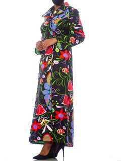 1960S Floral Psychedelic Cotton Sateen Maxi Duster Coat Montclair Style