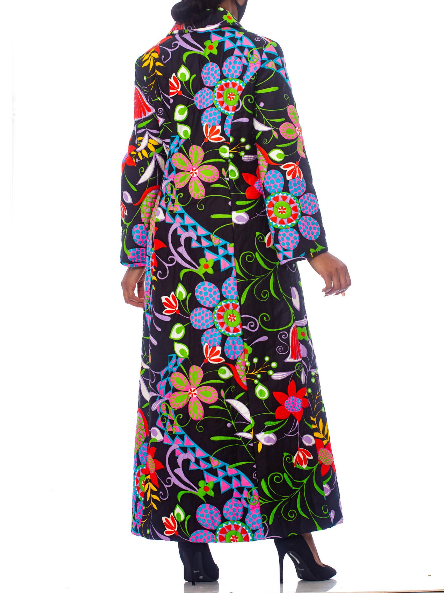 1960S Floral Psychedelic Cotton Sateen Maxi Duster Coat Montclair Style 1