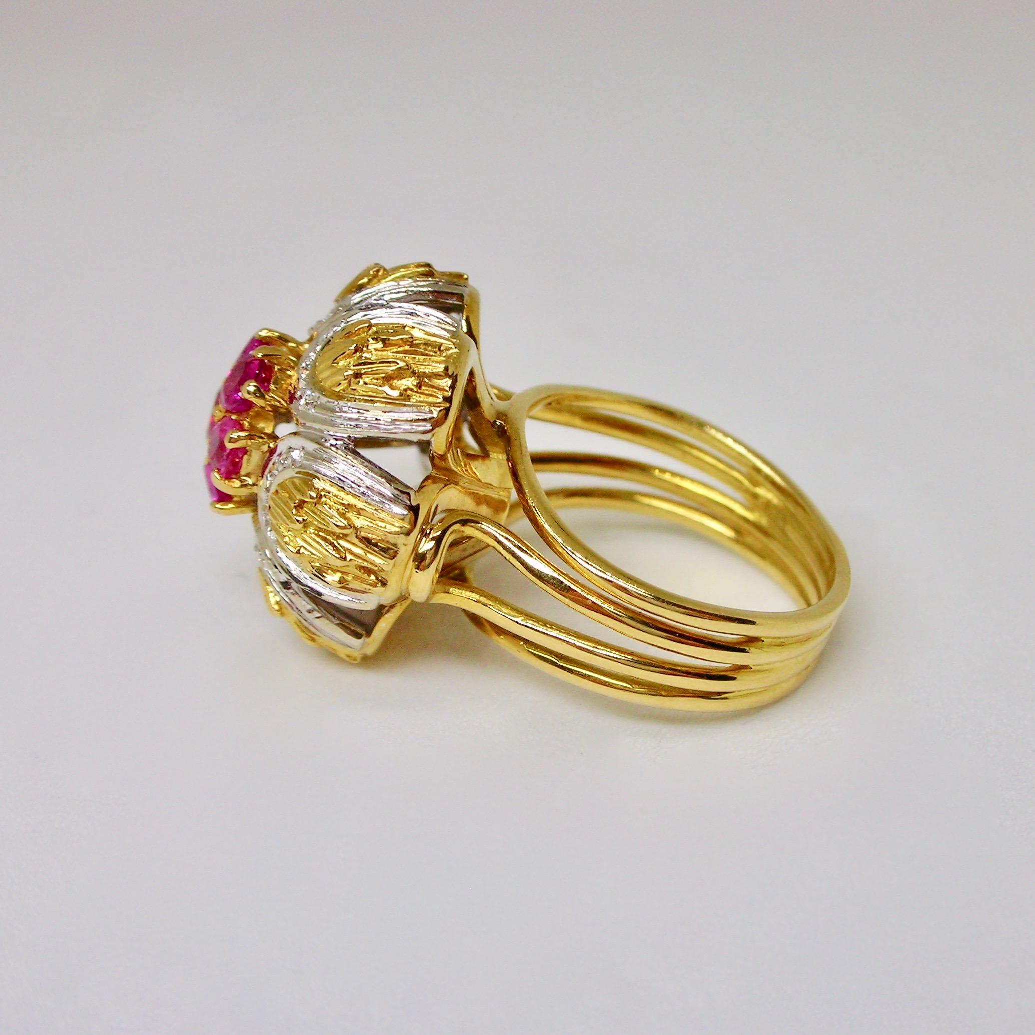 Women's 1960s Floral Rubies & Diamonds Cocktail Ring For Sale