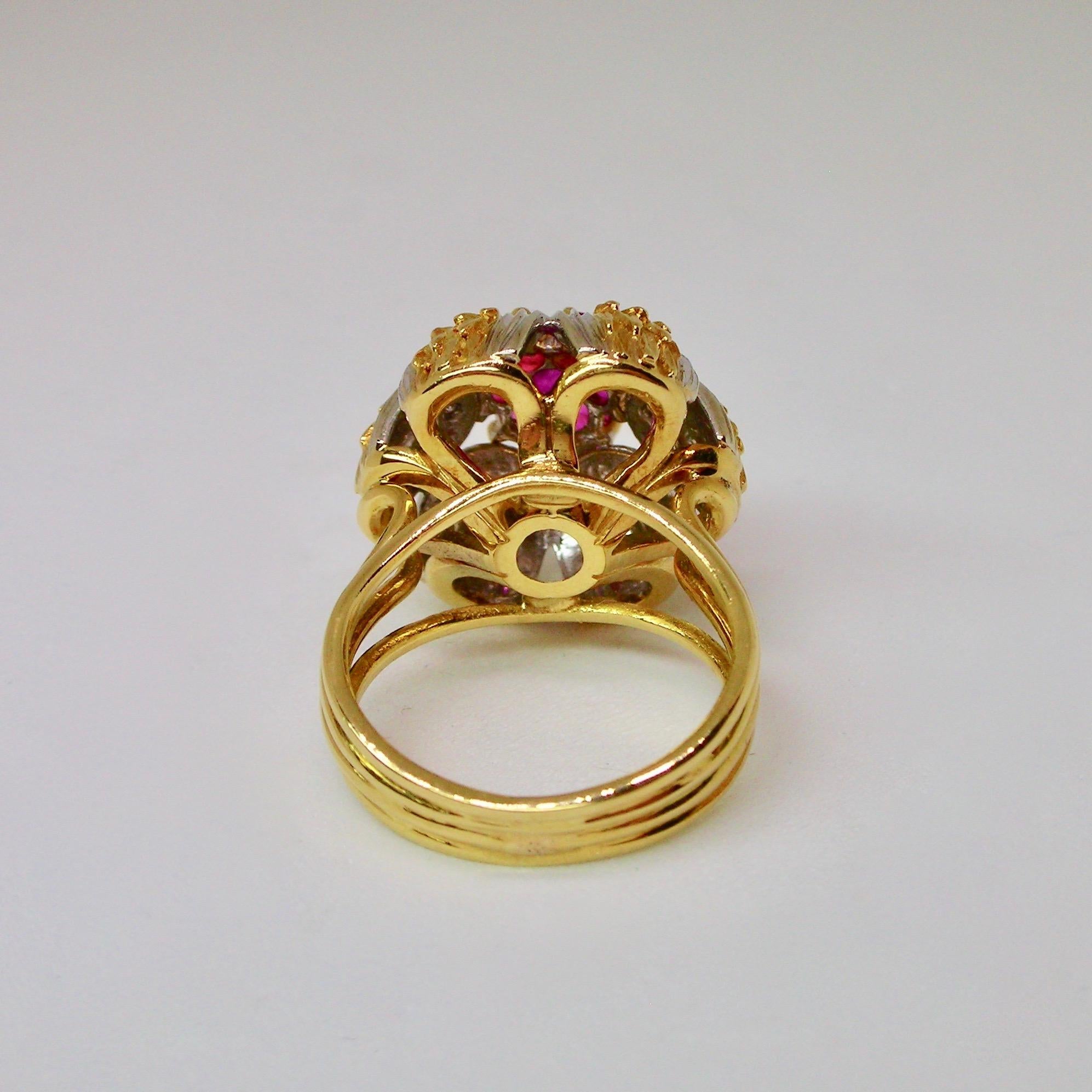 1960s Floral Rubies & Diamonds Cocktail Ring For Sale 1