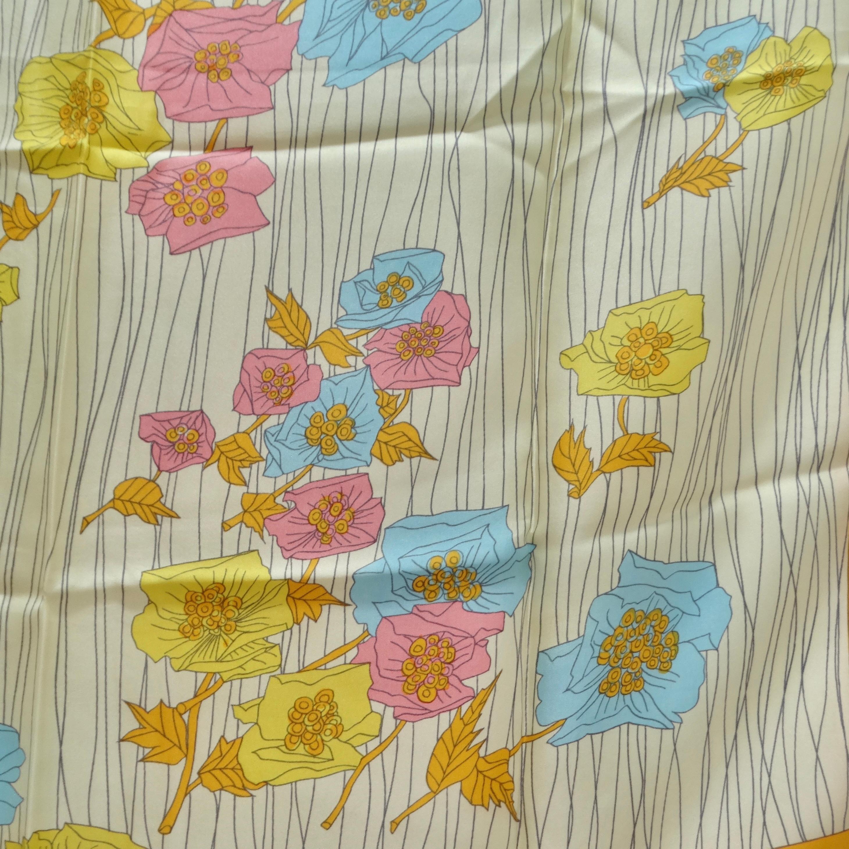 1960s Floral Silk Scarf In Good Condition For Sale In Scottsdale, AZ