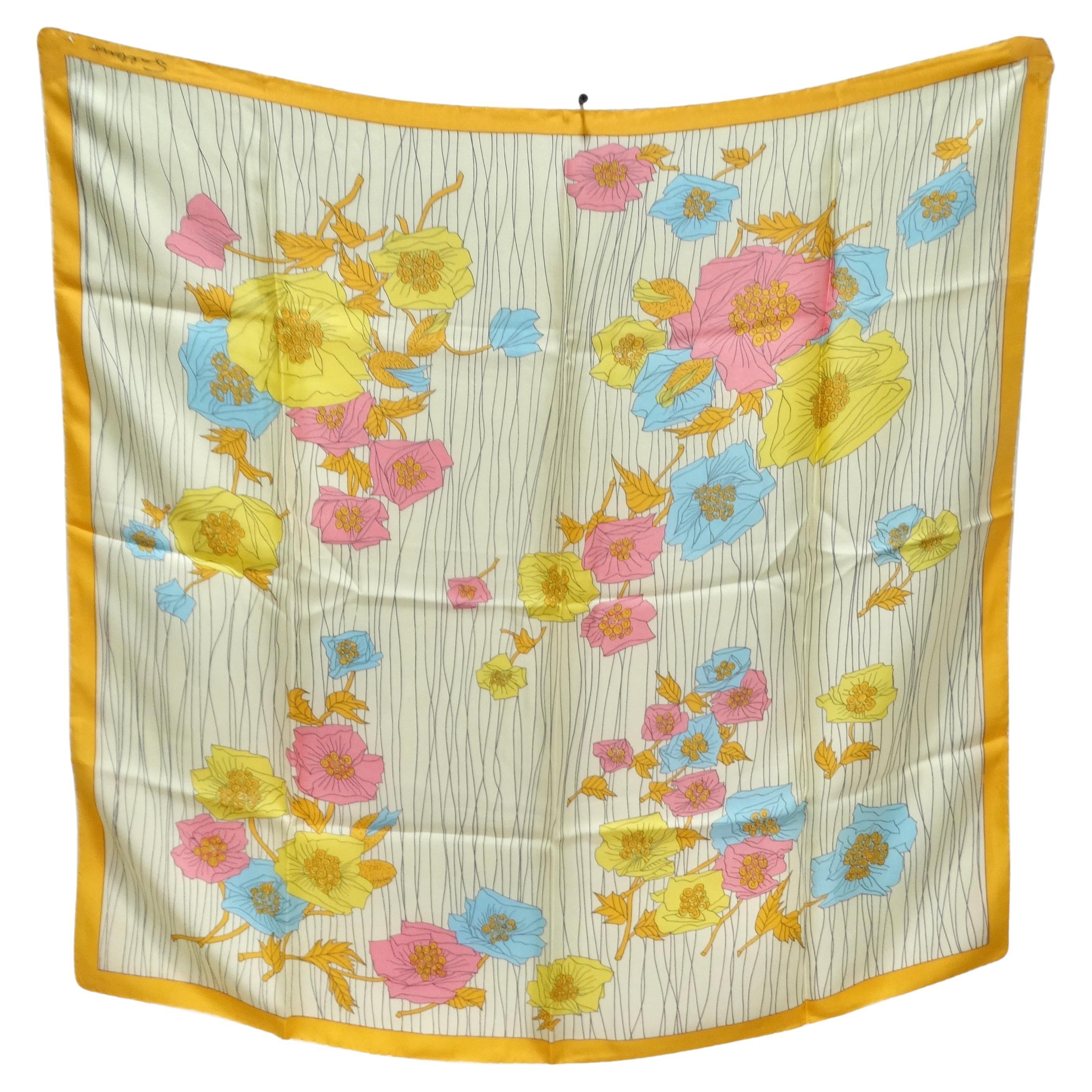 1960s Floral Silk Scarf For Sale