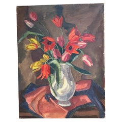 1960s Floral Still Life Oil Painting, Signed & Framed, 35.25x27.25 Mid Century