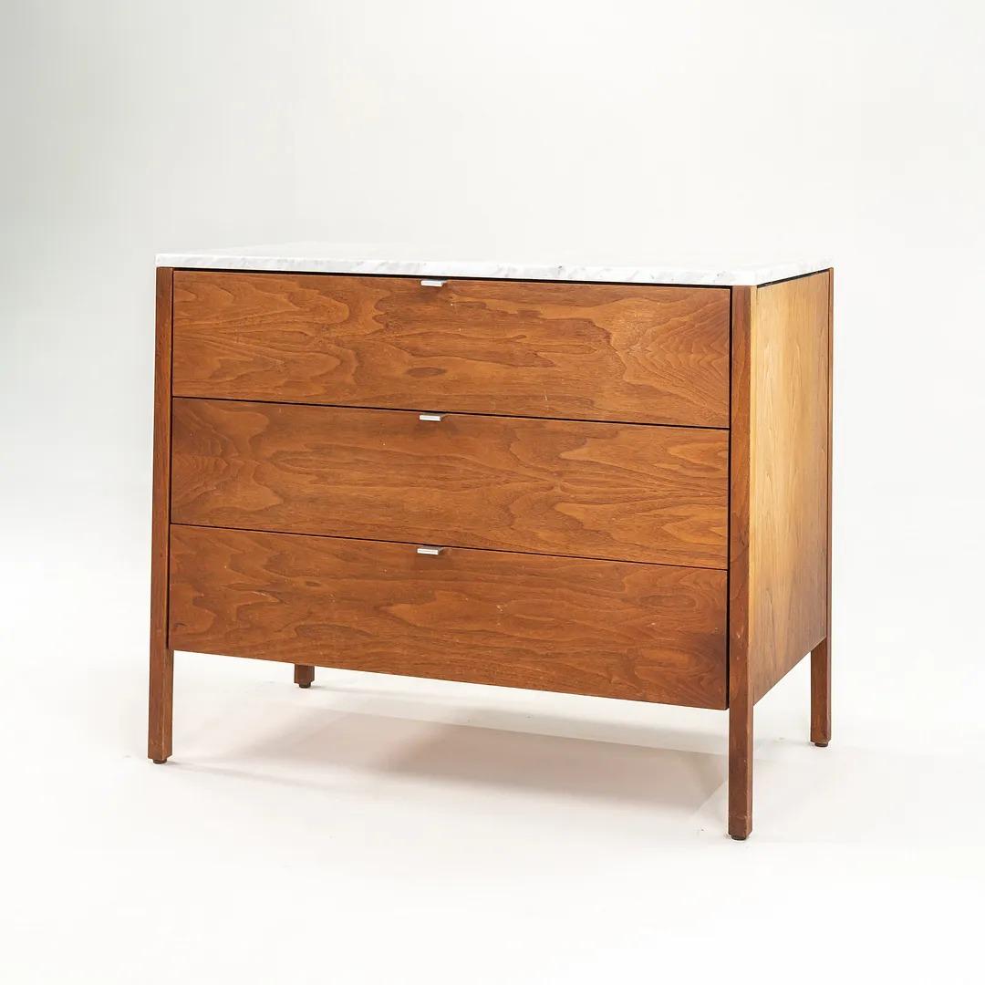 1960s Florence Knoll 3-Drawer Walnut Dresser with White Marble Top 2x Available For Sale 3