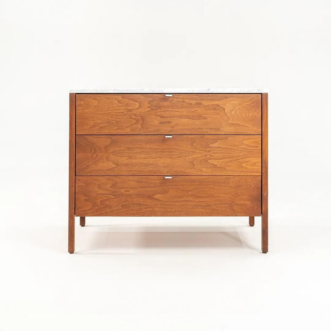 Modern 1960s Florence Knoll 3-Drawer Walnut Dresser with White Marble Top 2x Available For Sale