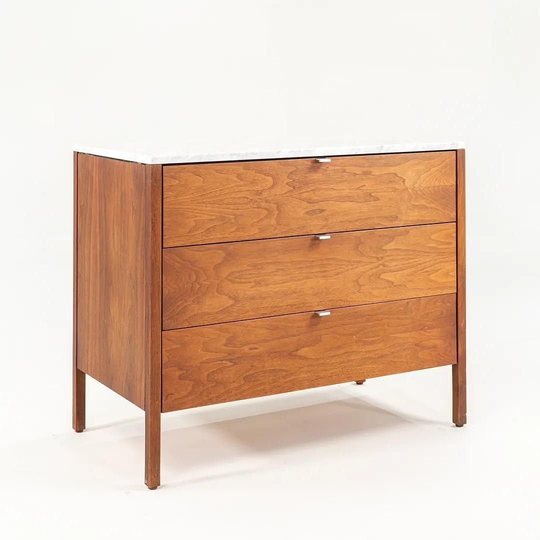 American 1960s Florence Knoll 3-Drawer Walnut Dresser with White Marble Top 2x Available For Sale