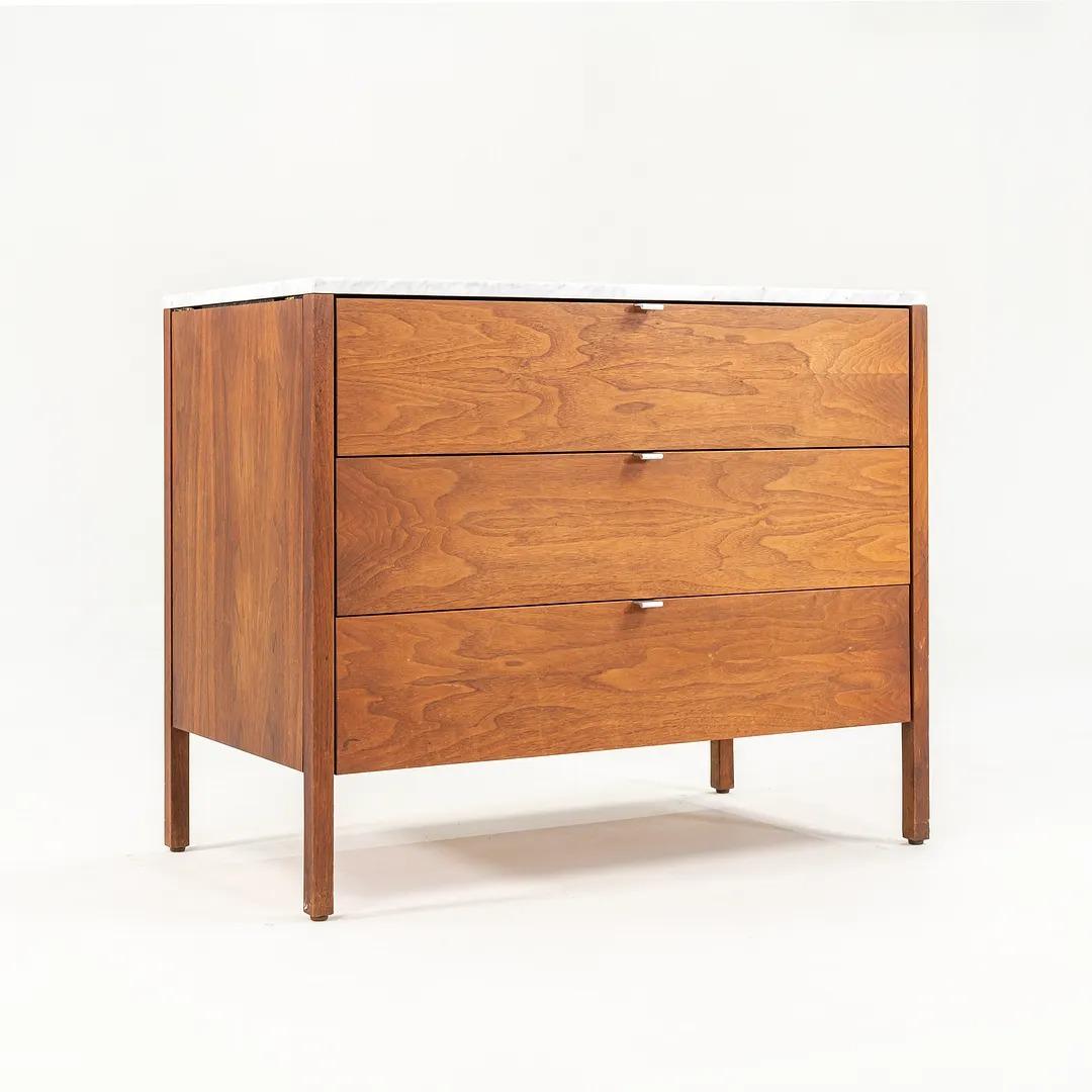 1960s Florence Knoll 3-Drawer Walnut Dresser with White Marble Top 2x Available In Good Condition For Sale In Philadelphia, PA