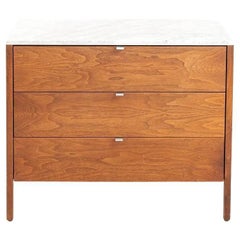1960s Florence Knoll 3-Drawer Walnut Dresser with White Marble Top 2x Available