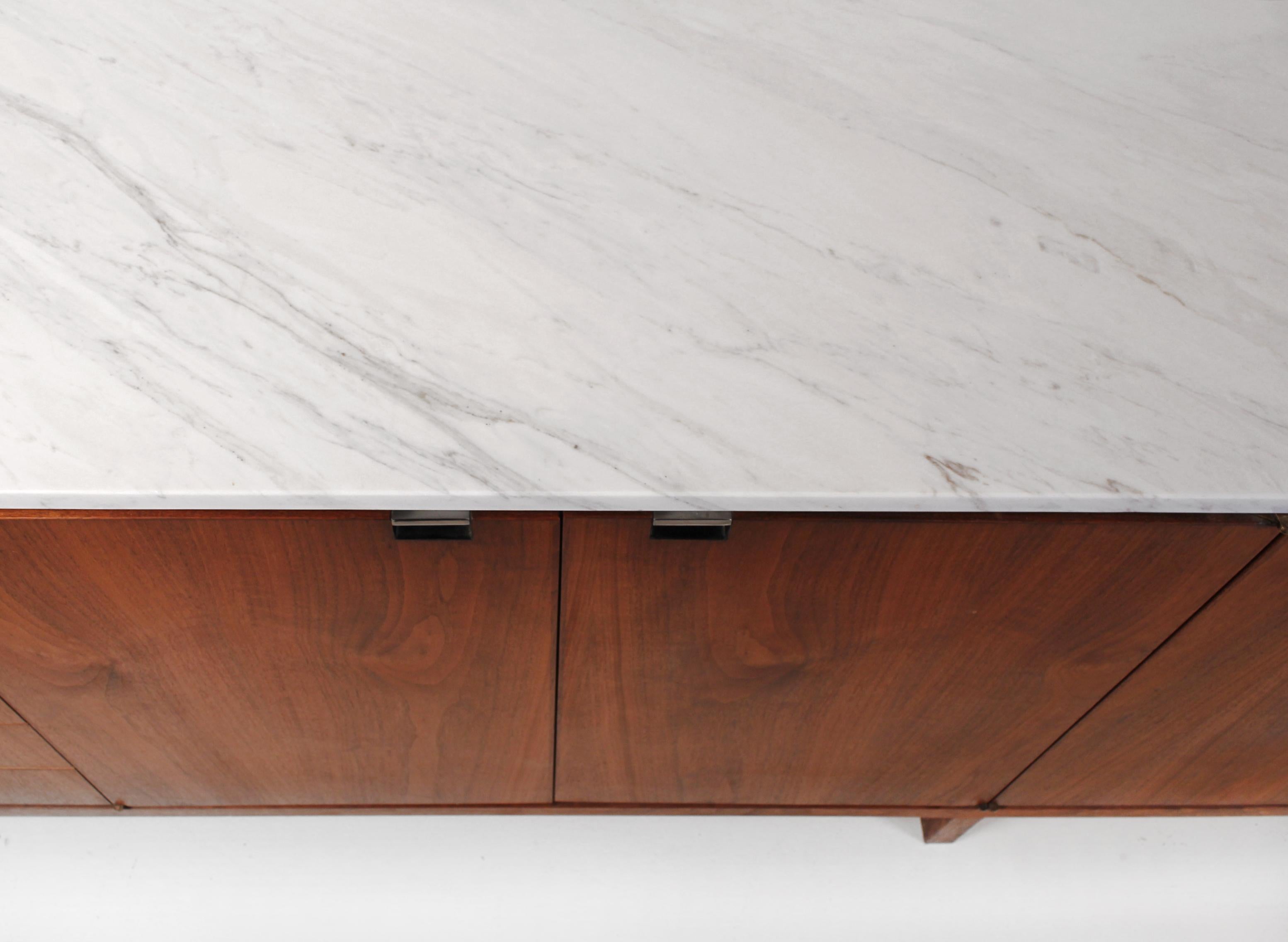 Mid-Century Modern 1960s Florence Knoll Book-Matched Walnut Buffet with Calacatta Gold Marble Top