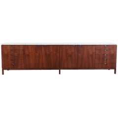 1960s Florence Knoll Book-Matched Walnut Buffet with Calacatta Gold Marble Top