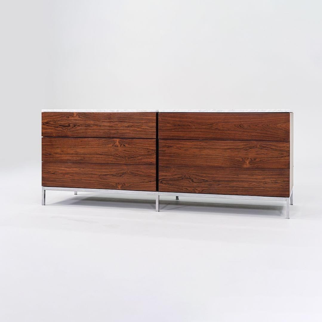 Modern 1960s Florence Knoll Brazilian Rosewood Double 6-Drawer Dresser w/ Marble Top For Sale