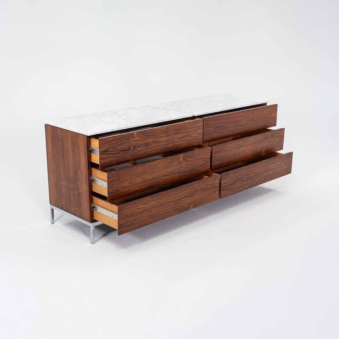 American 1960s Florence Knoll Brazilian Rosewood Double 6-Drawer Dresser w/ Marble Top For Sale