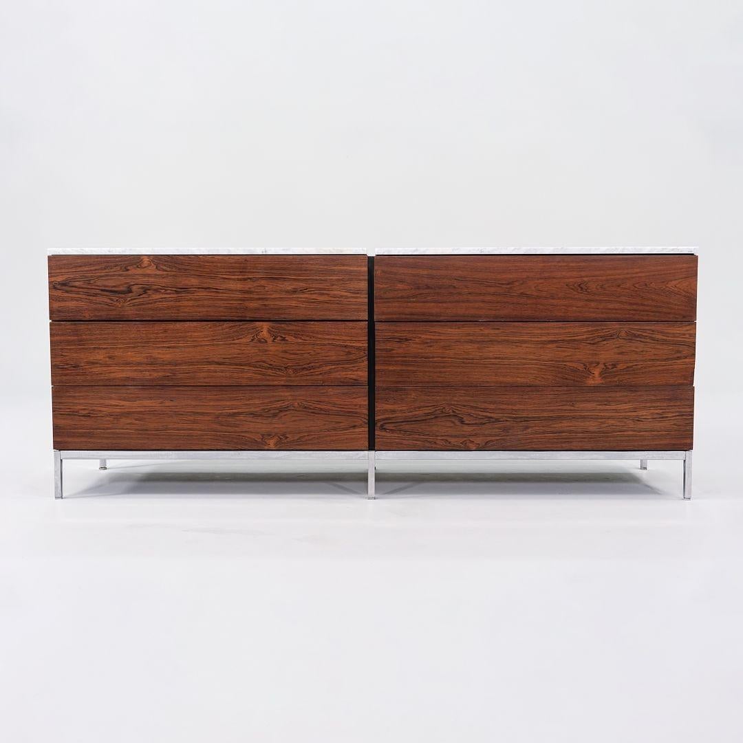 Mid-20th Century 1960s Florence Knoll Brazilian Rosewood Double 6-Drawer Dresser w/ Marble Top For Sale