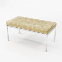 1960s Florence Knoll Chrome and Green Mohair Bench 36x18 2x Available