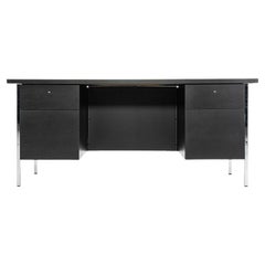 1960s Florence Knoll Double Pedestal Executive Desk Chrome Wood Fully Refinished