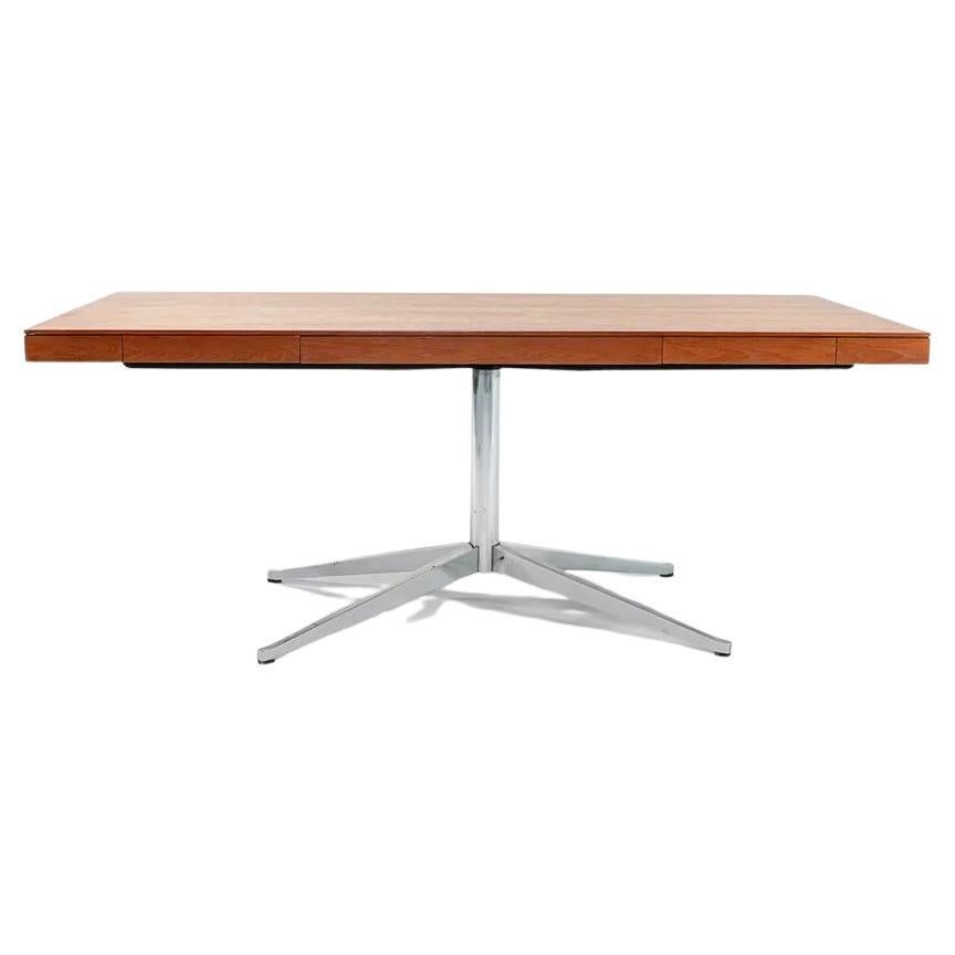 1960s Florence Knoll Executive Desk in Walnut w/ Chromed-Steel X-Base Model 2485
