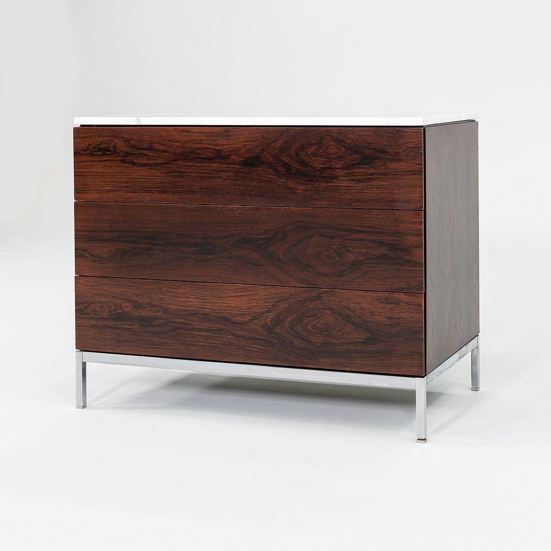 Modern 1960s Florence Knoll Rosewood 3-Drawer Dresser Cabinet with Marble Top For Sale
