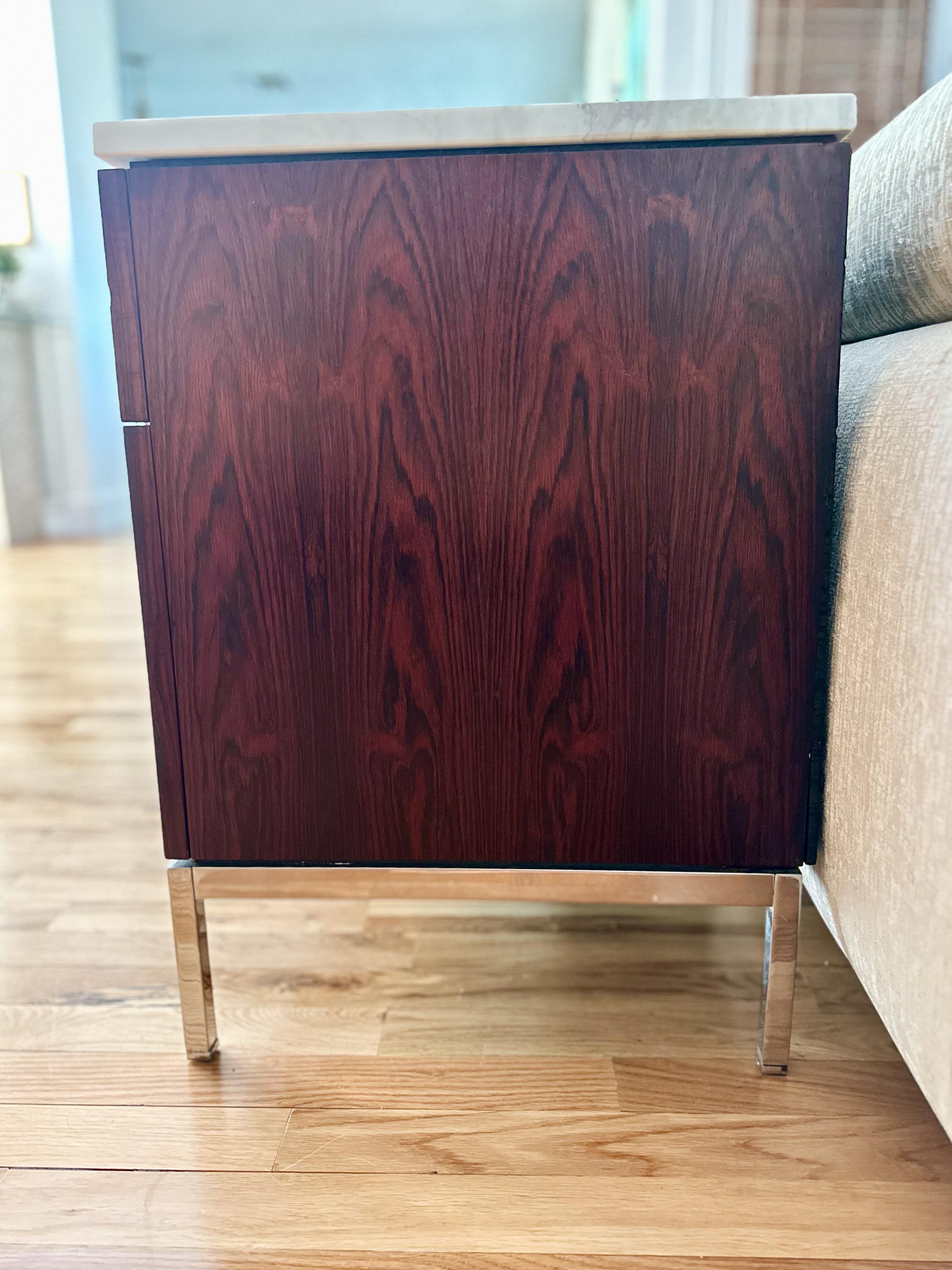 Chrome 1960s Florence Knoll Rosewood and Marble 4 Position Credenza For Sale