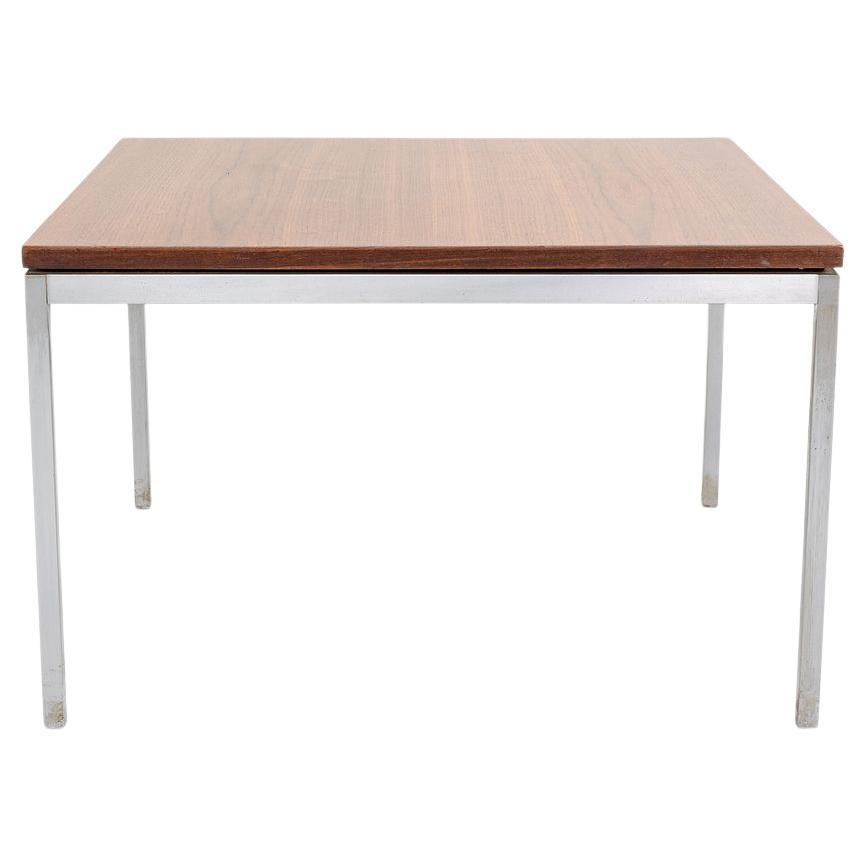 1960s Florence Knoll Side / End Table in Chromed Steel with Walnut Top 27x27x17 For Sale