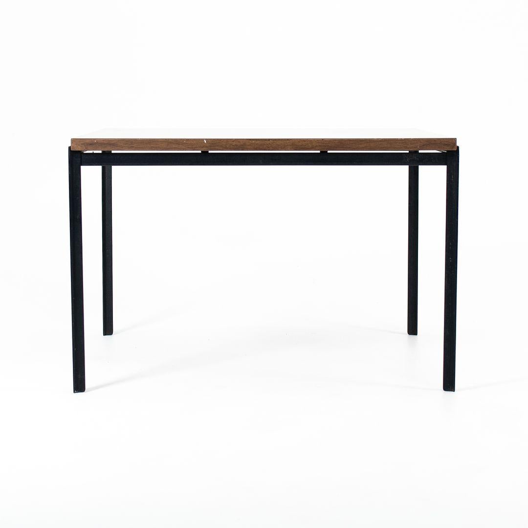 Modern 1960s Florence Knoll T-Angle Square Coffee Table with Faux Walnut Laminate Top For Sale