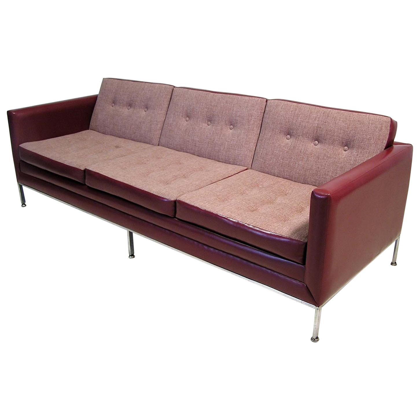 1960s Florence Knoll Three-Seat Sofa with Chromed Steel Frame For Sale