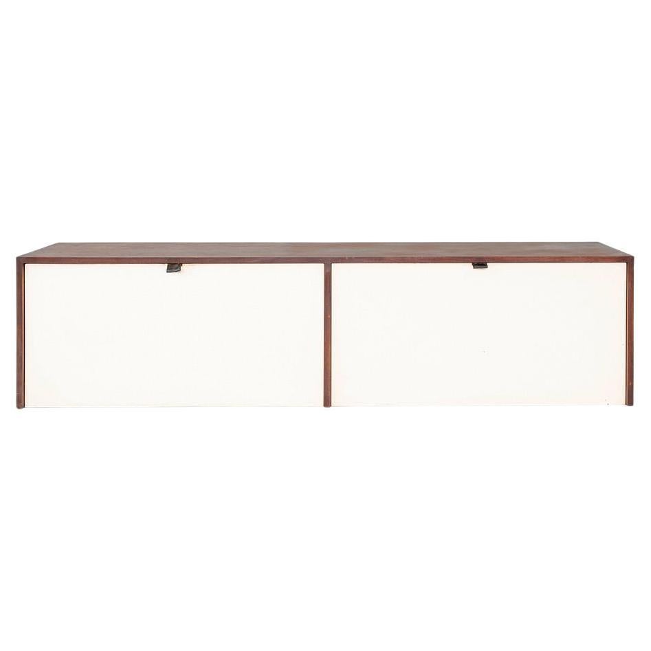 1960s Florence Knoll Wall Hanging Cabinet / Credenza in Walnut with White Doors