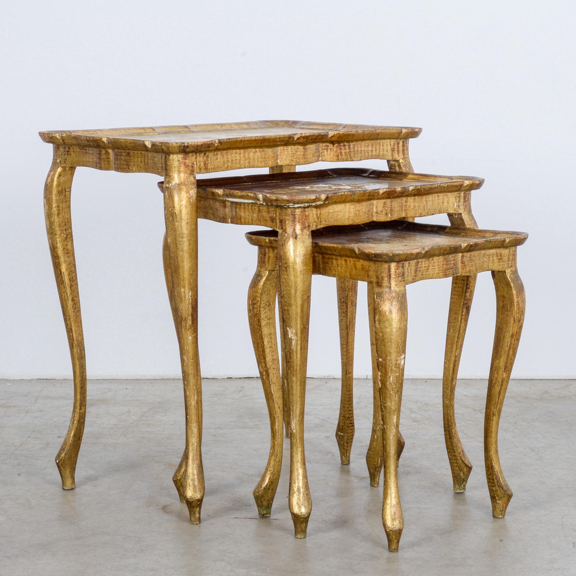 Italian 1960s Florentine Style Nesting Tables, Set of Three