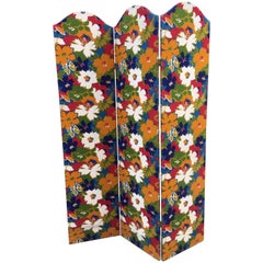 1960s Flower Fabric 3-Panel Screen