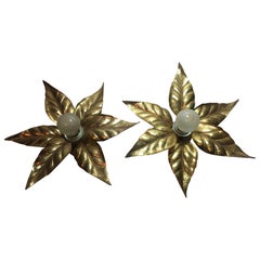 1960s Flower Power Brass Flush Mount or Sconces Willy Daro Style