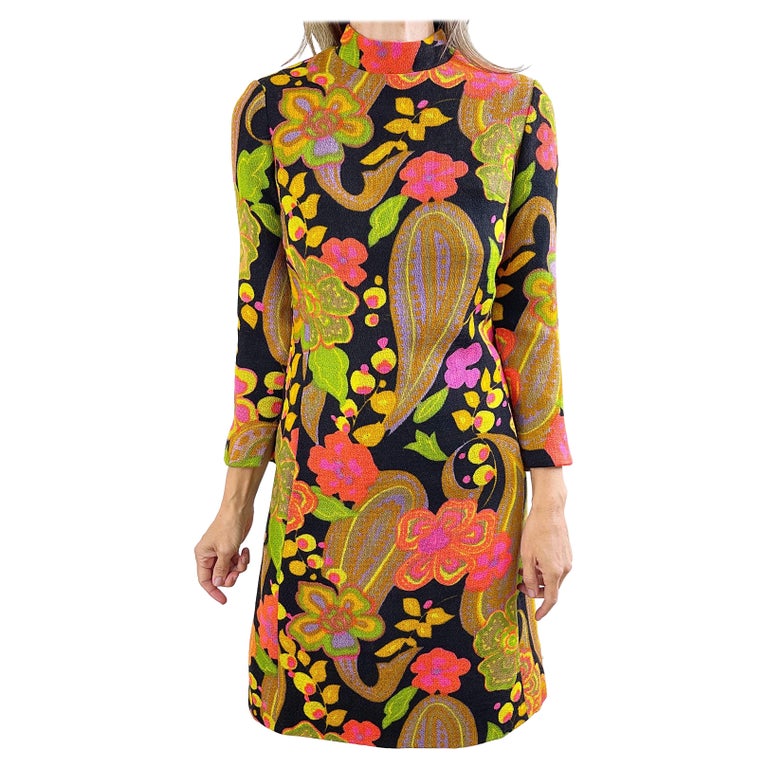 Long Sleeve Vintage Mod Dresses 1960s Flower Power Long Sleeve Mod