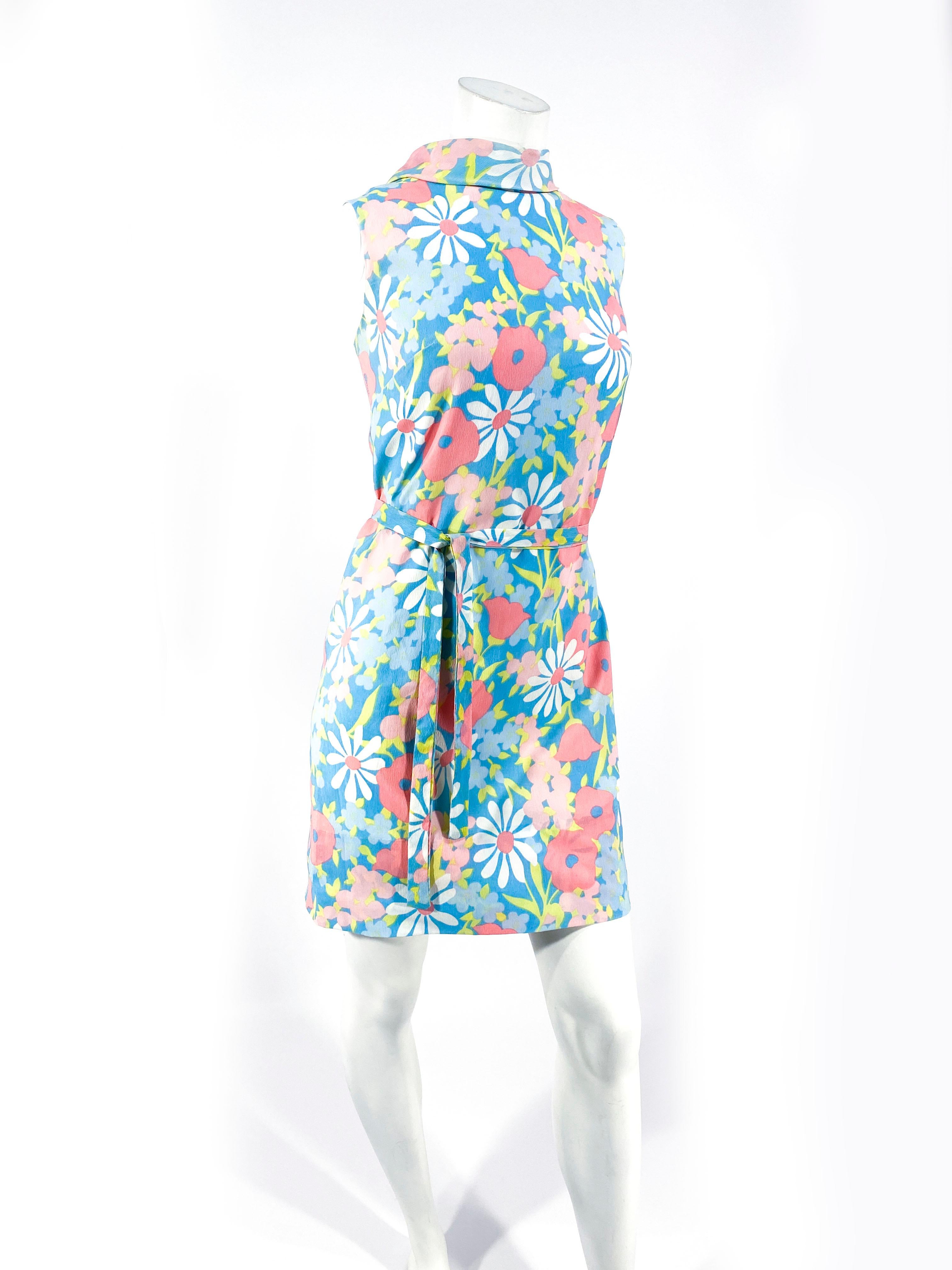 Gray 1960s Flower Printed Shift Dress