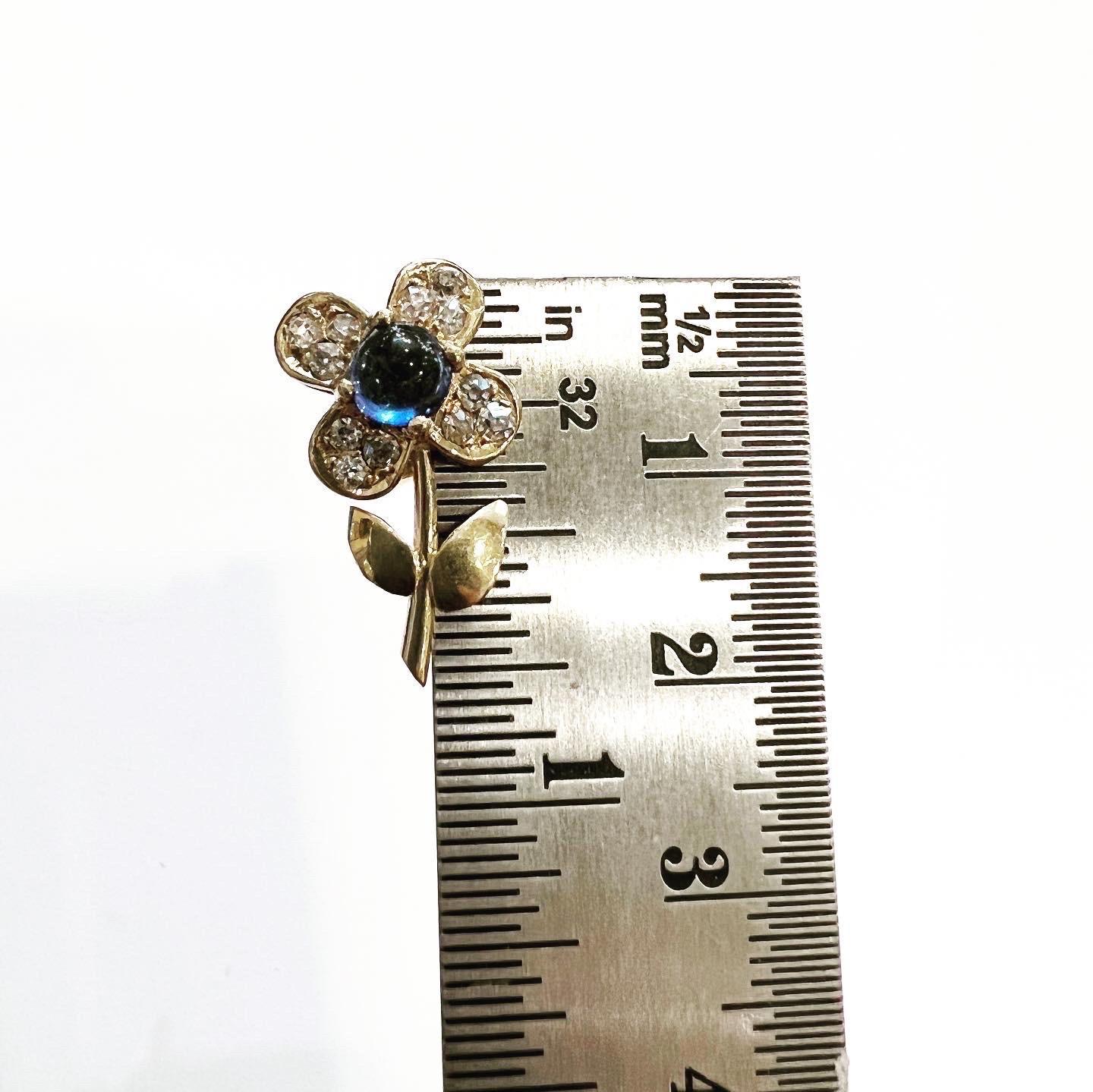 1960s Flowers Diamond Cabochon Saphire 18k Yellow Gold Stud Earrings 6