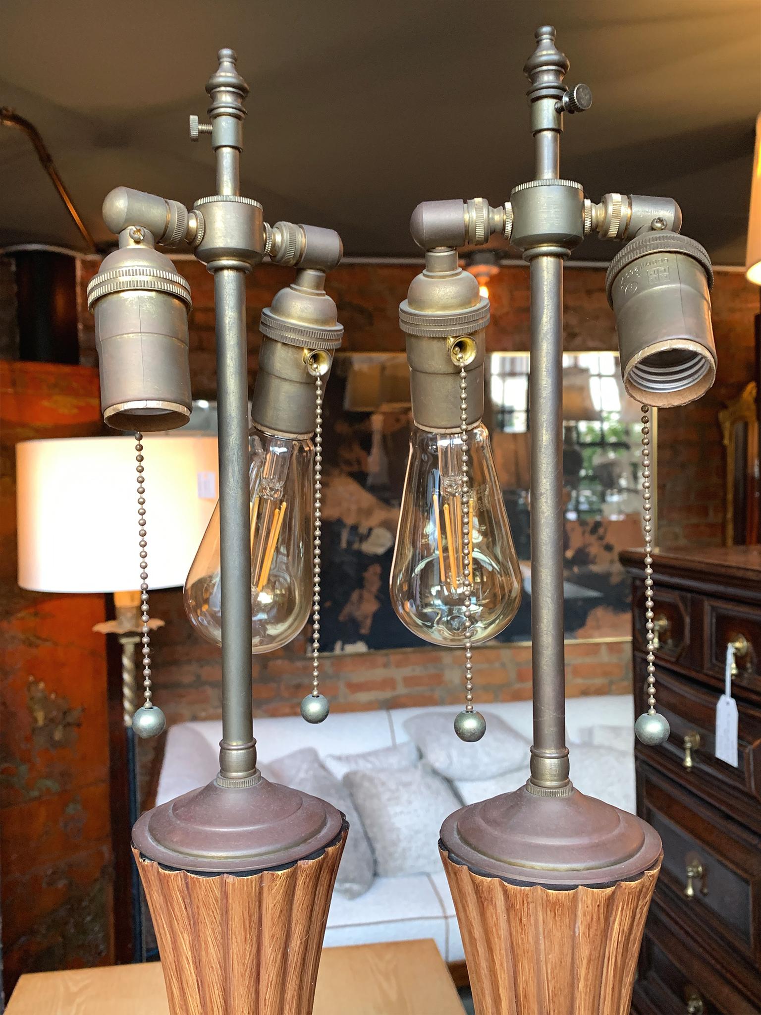 1960s Fluted Teak Table Lamps - a Pair For Sale 1
