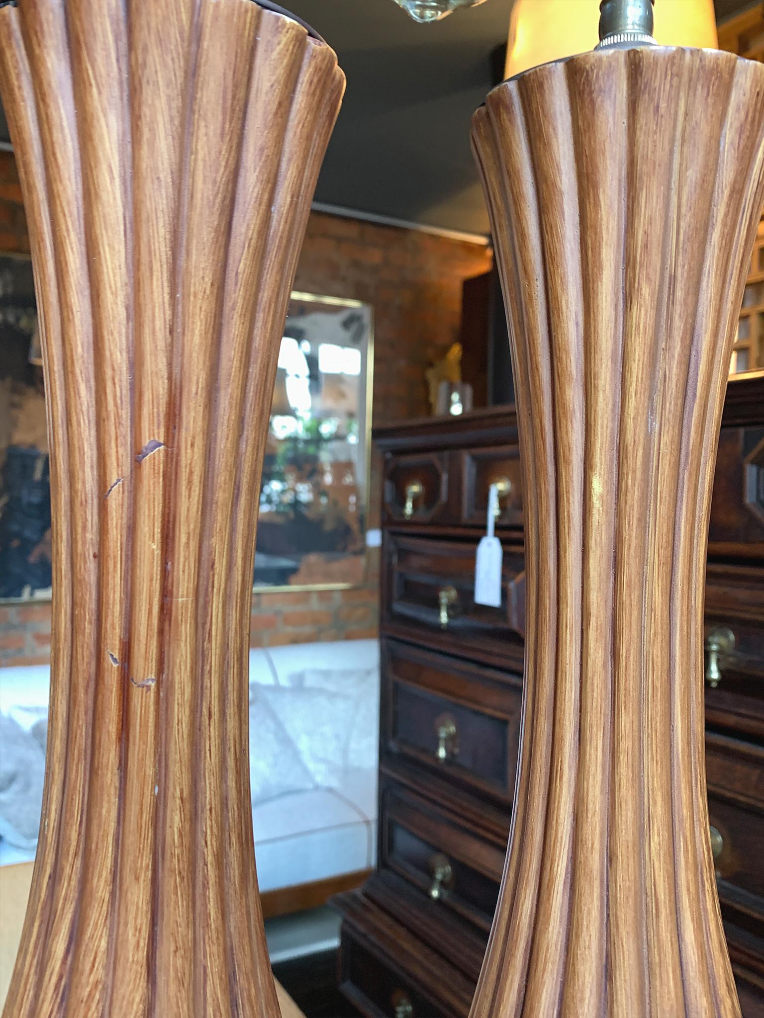 1960s Fluted Teak Table Lamps - a Pair For Sale 2