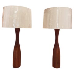 1960s Fluted Teak Table Lamps - a Pair