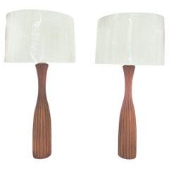1960s Fluted Teak Table Lamps - a Pair