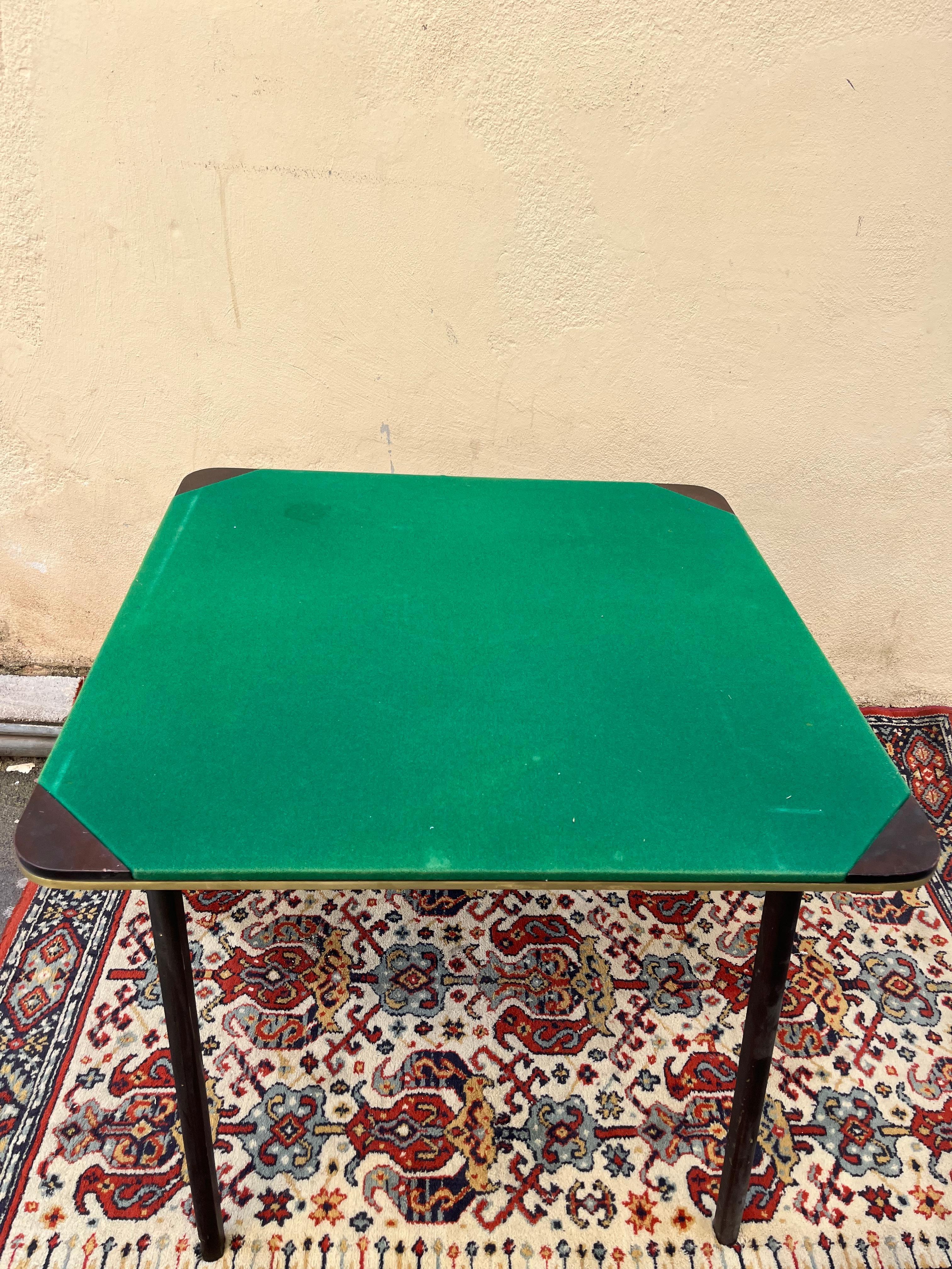 Italian 1960s folding wood and fabric game table For Sale