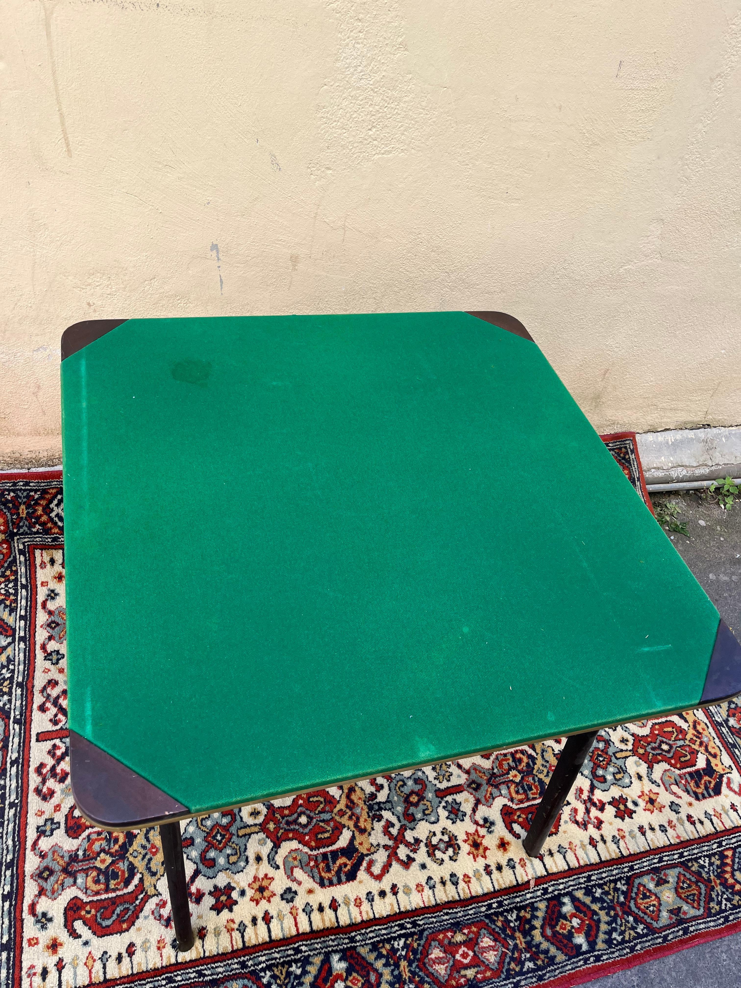 1960s folding wood and fabric game table For Sale 3