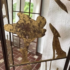 1960s Folk Art Metal Room Divider with Animals, Figures and Naturalistic Objects