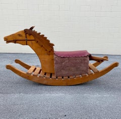 1960s Folk Art Rustic Hand Carved Monumental Rocking Horse Chair