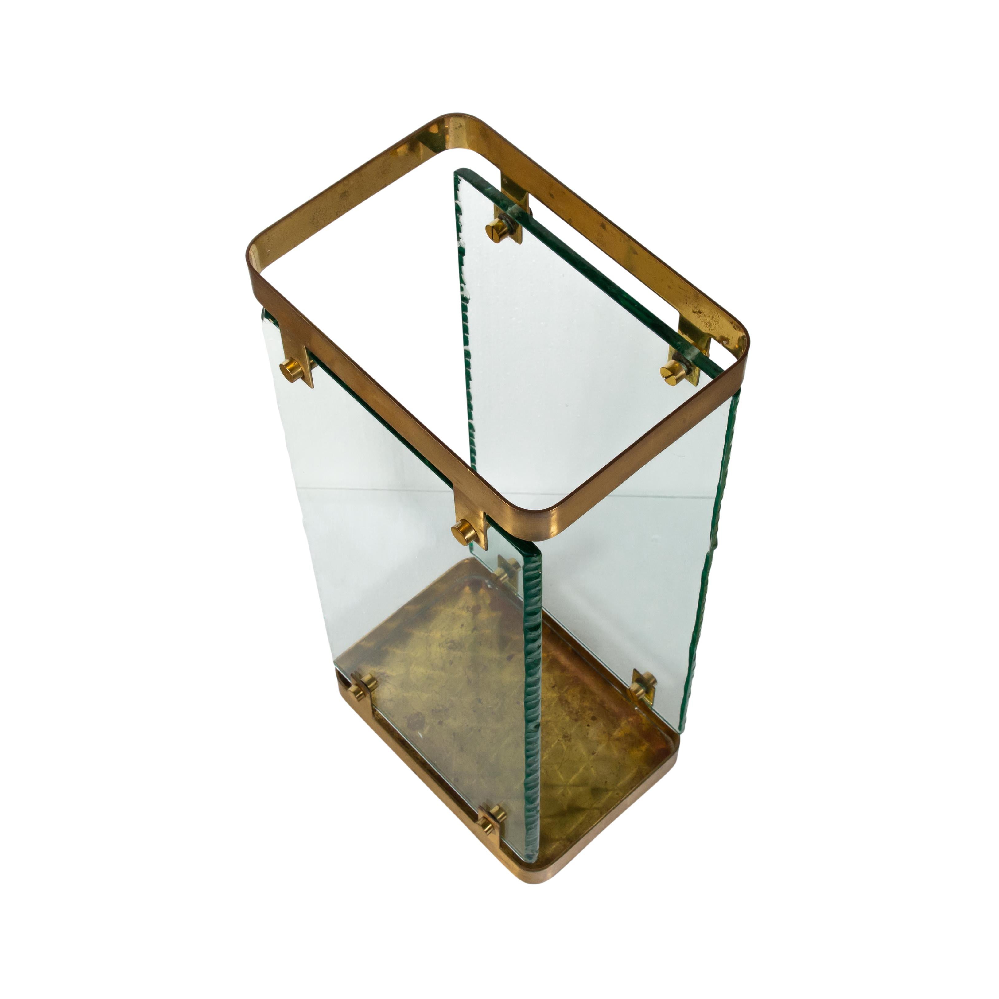1960s Fontana Arte Brass and Clear Glass Umbrella Stand Design by Max Ingrand In Good Condition In London, GB
