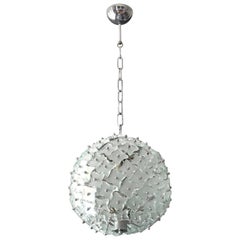 1960s Fontana Arte Glass Plates Pendant Lamp with an Elaborate Metal