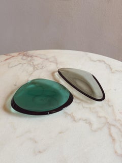 1960s Fontana Arte Signed Bowls, Marine Blue & Grey Glass, Italy