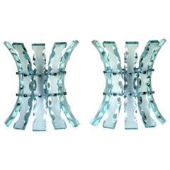 1960s Fontana Arte Style Crystal Italian Design Wall Lamps Sconces