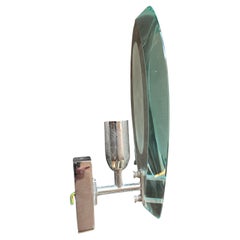 1960s Fontana Arte Style Heavy Glass and Steel Space Age Italian Wall Sconce